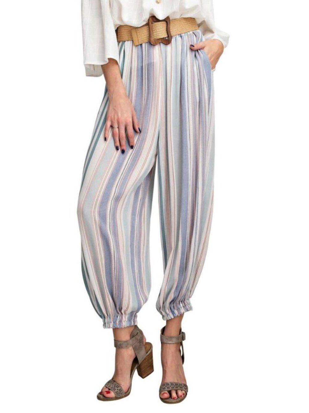 Anthropologie Easel Pastel Blue Stripe Harem Pants Size S or M